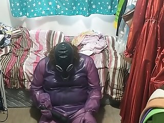Spandex Jelly Liberate Purple Bod Suit Over Swimsuit Gasmask Breathplay Vibro