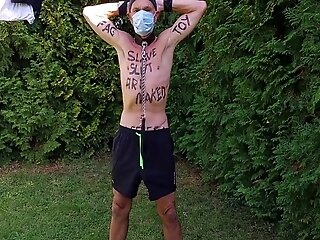 Uncircumcised Fag Servant Exposed Outdoor Soiree In Penis Cell Striptease Abjecting Figure Writing Four Min