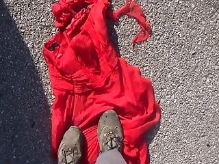 Cleaning Footwear On Crimson Sundress Four