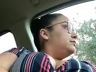 Huge-chested Woman In Glasses Masturbates In Car