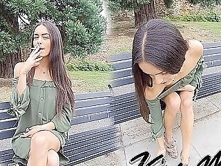 Kim Model And Hot Superstar In Park Bench; Glamour With