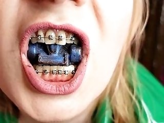 Mukbang - Eating Vid - Food Kink With Braces Close Up - Mouth Tour And Vore