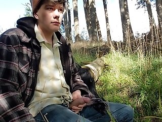 Boy Stops Jacking Off To Piss In The Forest