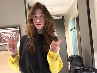 Curly Haired Dark-haired Sexy Vlog Finishes With Flashing Off Her Skinny Figure